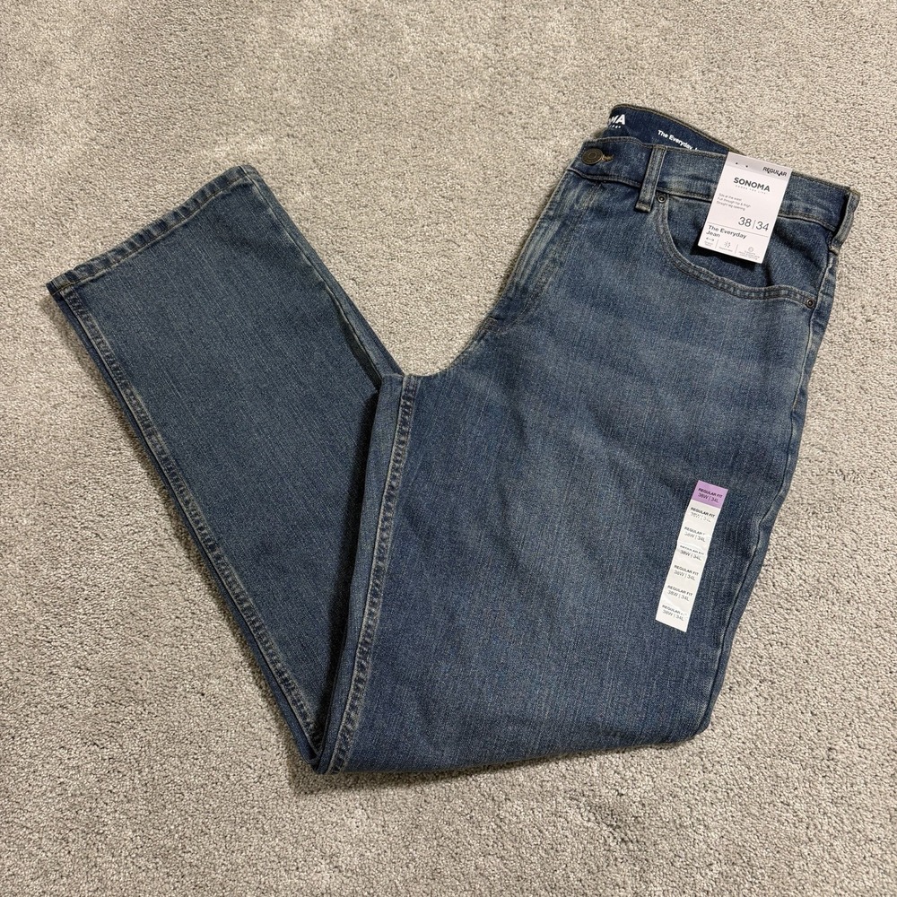 Sonoma The Everyday Jeans Mens Sz 38x34 Blue Medium Wash Regular Fit Denim NWT